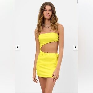 Frankie’s Bikinis Yellow Renee Plisse Strapless Tube Bodycon Mini Cutout Dress
